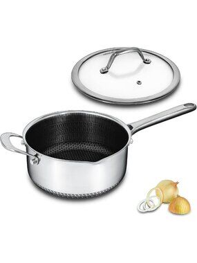 4QT Nonstick Saucepan with Lid, Stainless Steel Stockpot, Honeycomb Design, Oven